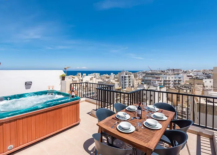 Seashells Sea View Penthouse With Private Hot Tub & Large Sunny Terrace With Stunning Views - By Getwaysmalta